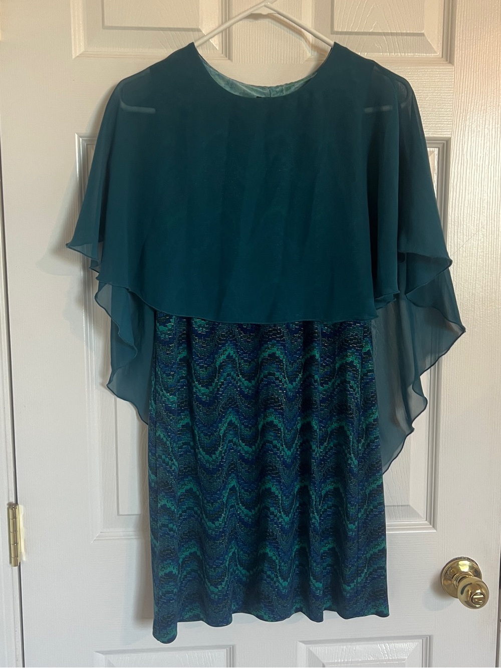Enfocus Studio Blue Green Chiffon Overlay Cocktail Dress Size 4